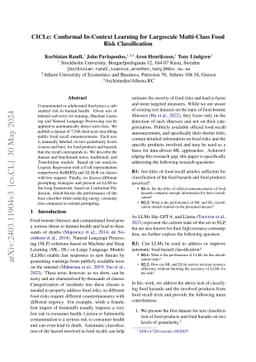 CICLe: Conformal In-Context Learning for Largescale Multi-Class Food
  Risk Classification
