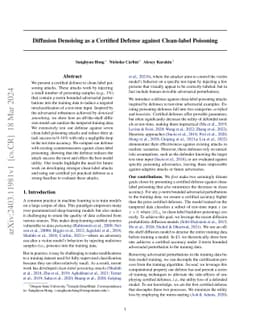 Diffusion Denoising as a Certified Defense against Clean-label Poisoning