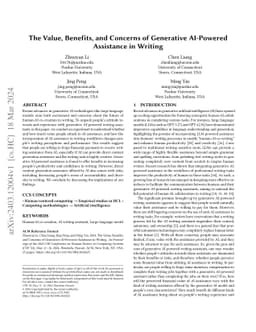 The Value, Benefits, and Concerns of Generative AI-Powered Assistance in
  Writing