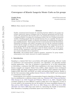 Convergence of Kinetic Langevin Monte Carlo on Lie groups