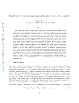 Semidefinite programming on population clustering: a local analysis