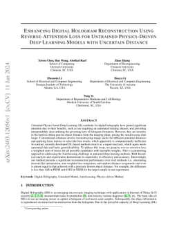 Enhancing Digital Hologram Reconstruction Using Reverse-Attention Loss
  for Untrained Physics-Driven Deep Learning Models with Uncertain Distance