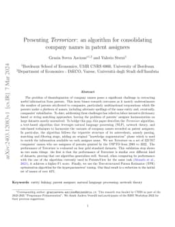 Presenting Terrorizer: an algorithm for consolidating company names in
  patent assignees