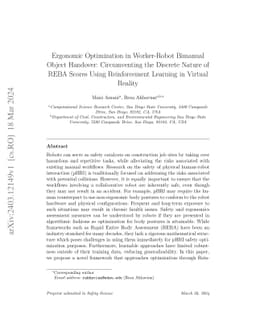 Ergonomic Optimization in Worker-Robot Bimanual Object Handover:
  Implementing REBA Using Reinforcement Learning in Virtual Reality