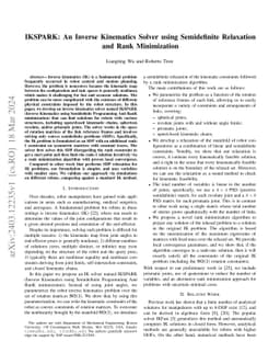 IKSPARK: An Inverse Kinematics Solver using Semidefinite Relaxation and
  Rank Minimization