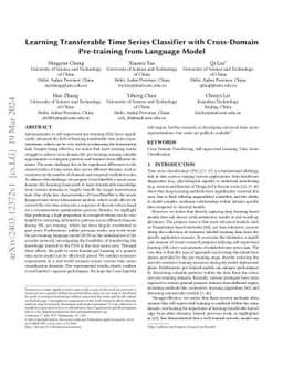 Learning Transferable Time Series Classifier with Cross-Domain
  Pre-training from Language Model