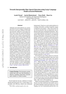 Towards Interpretable Hate Speech Detection using Large Language
  Model-extracted Rationales