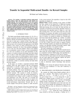 Transfer in Sequential Multi-armed Bandits via Reward Samples