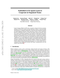 Embodied LLM Agents Learn to Cooperate in Organized Teams