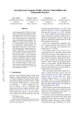 Securing Large Language Models: Threats, Vulnerabilities and Responsible
  Practices