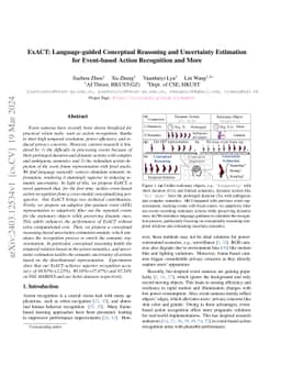 ExACT: Language-guided Conceptual Reasoning and Uncertainty Estimation
  for Event-based Action Recognition and More
