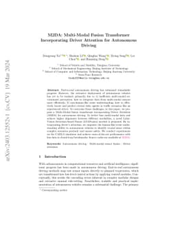 M2DA: Multi-Modal Fusion Transformer Incorporating Driver Attention for
  Autonomous Driving