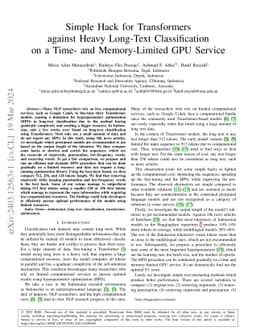 Simple Hack for Transformers against Heavy Long-Text Classification on a
  Time- and Memory-Limited GPU Service