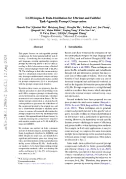 LLMLingua-2: Data Distillation for Efficient and Faithful Task-Agnostic
  Prompt Compression