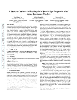 A Study of Vulnerability Repair in JavaScript Programs with Large
  Language Models