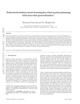 Federated reinforcement learning for robot motion planning with
  zero-shot generalization