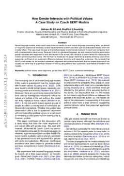 How Gender Interacts with Political Values: A Case Study on Czech BERT
  Models