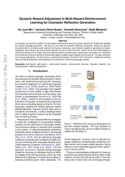 Dynamic Reward Adjustment in Multi-Reward Reinforcement Learning for
  Counselor Reflection Generation