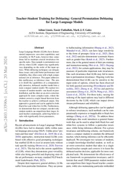 Teacher-Student Training for Debiasing: General Permutation Debiasing
  for Large Language Models