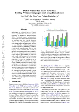 Do Not Worry if You Do Not Have Data: Building Pretrained Language
  Models Using Translationese