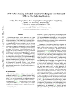 AUD-TGN: Advancing Action Unit Detection with Temporal Convolution and
  GPT-2 in Wild Audiovisual Contexts