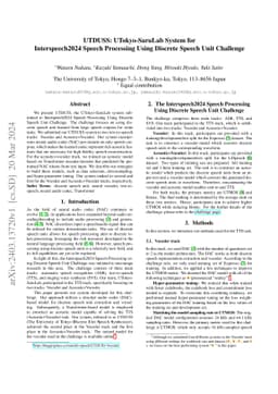 UTDUSS: UTokyo-SaruLab System for Interspeech2024 Speech Processing
  Using Discrete Speech Unit Challenge