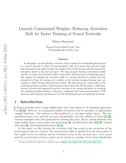 Linearly Constrained Weights: Reducing Activation Shift for Faster
  Training of Neural Networks
