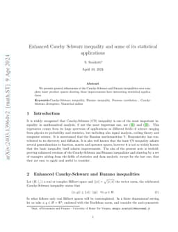 Enhanced Cauchy Schwarz inequality and some of its statistical
  applications