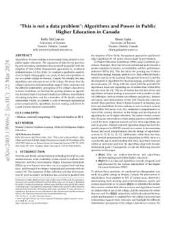 "This is not a data problem": Algorithms and Power in Public Higher
  Education in Canada