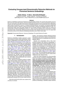 Evaluating Unsupervised Dimensionality Reduction Methods for Pretrained
  Sentence Embeddings