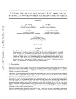 A Signal Injection Attack Against Zero Involvement Pairing and
  Authentication for the Internet of Things