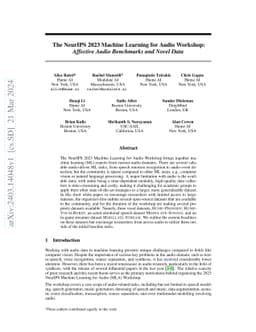 The NeurIPS 2023 Machine Learning for Audio Workshop: Affective Audio
  Benchmarks and Novel Data