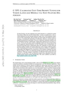 C-TPT: Calibrated Test-Time Prompt Tuning for Vision-Language Models via
  Text Feature Dispersion