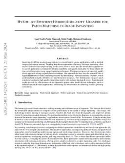 HySim: An Efficient Hybrid Similarity Measure for Patch Matching in
  Image Inpainting