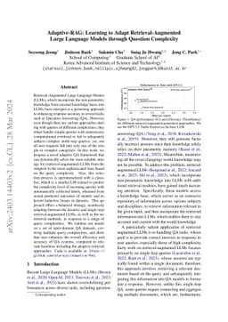 Adaptive-RAG: Learning to Adapt Retrieval-Augmented Large Language
  Models through Question Complexity