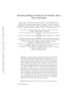 Denoising Diffusion Models for 3D Healthy Brain Tissue Inpainting