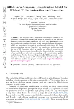 GRM: Large Gaussian Reconstruction Model for Efficient 3D Reconstruction
  and Generation