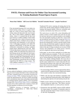 FOCIL: Finetune-and-Freeze for Online Class Incremental Learning by
  Training Randomly Pruned Sparse Experts