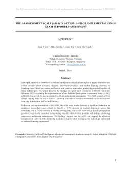 The AI Assessment Scale (AIAS) in action: A pilot implementation of GenAI supported assessment- A Preprint