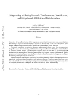 Safeguarding Marketing Research: The Generation, Identification, and
  Mitigation of AI-Fabricated Disinformation