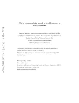 Use of recommendation models to provide support to dyslexic students
