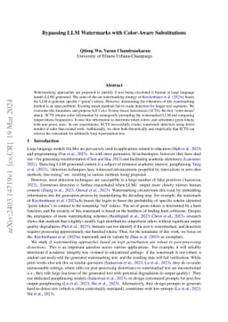 Bypassing LLM Watermarks with Color-Aware Substitutions