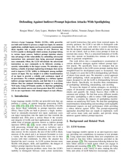 Defending Against Indirect Prompt Injection Attacks With Spotlighting