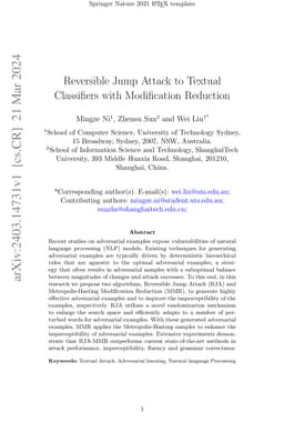Reversible Jump Attack to Textual Classifiers with Modification
  Reduction