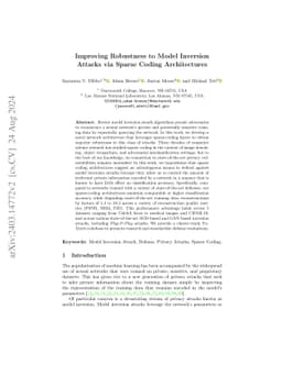 Improving Robustness to Model Inversion Attacks via Sparse Coding
  Architectures