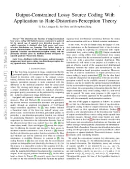 Output-Constrained Lossy Source Coding With Application to
  Rate-Distortion-Perception Theory