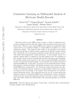 Contrastive Learning on Multimodal Analysis of Electronic Health Records