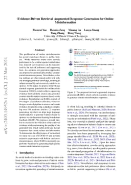 Evidence-Driven Retrieval Augmented Response Generation for Online
  Misinformation