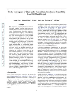 On the Convergence of Adam under Non-uniform Smoothness: Separability
  from SGDM and Beyond