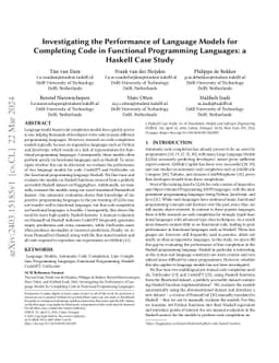 Investigating the Performance of Language Models for Completing Code in
  Functional Programming Languages: a Haskell Case Study